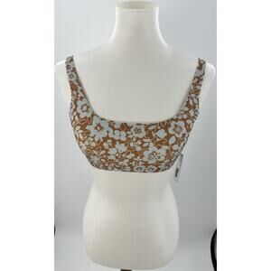 Everlane XS Floral Bikini Top Econyl Nylon Swimwear Brown Blue Adjustable